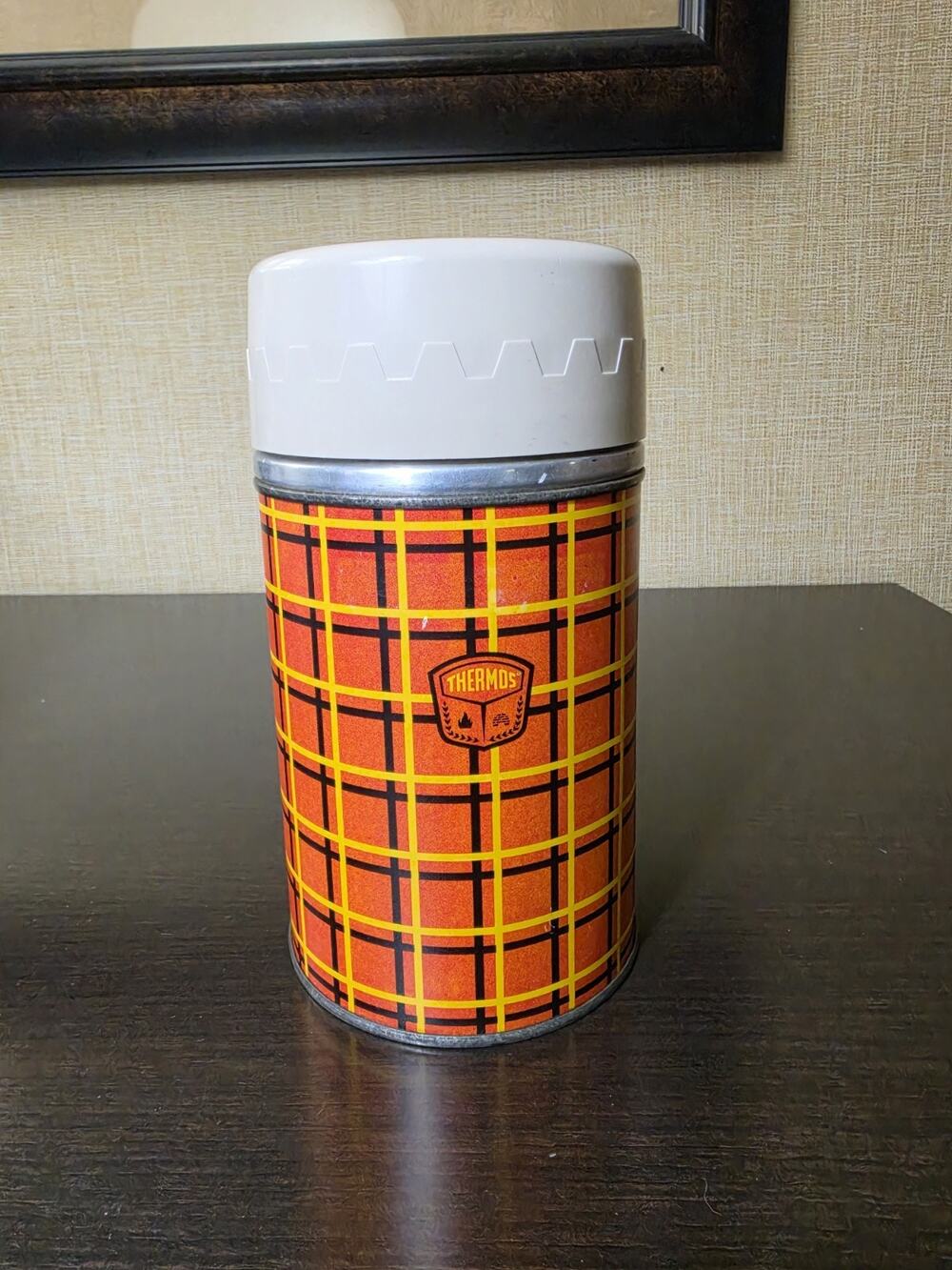 Vintage Red, Black & Orange Plaid ALADDIN Thermos The Original.. Clean & Ready